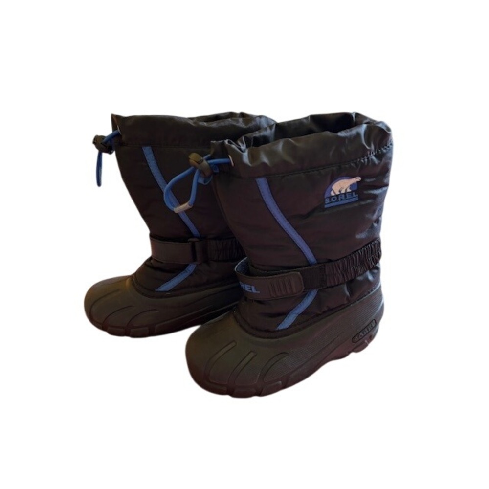 Sorel Flurry Kids Snow Boots Black Blue Waterproof Size 13 Winter Outdoors